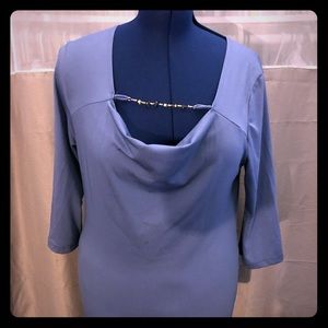 Women blue blouse with beads